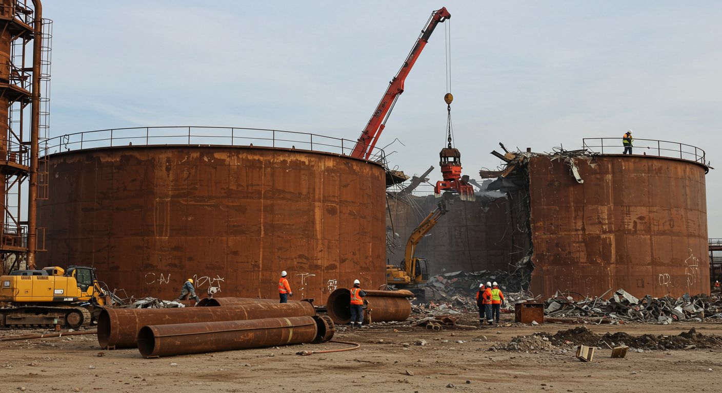 Демонтаж старых нефтяных резервуаров