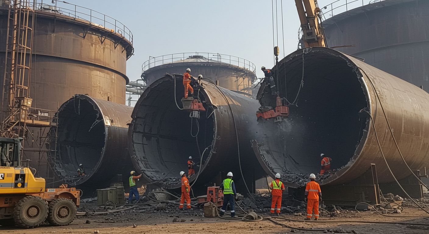Демонтаж крупного нефтяного резервуара