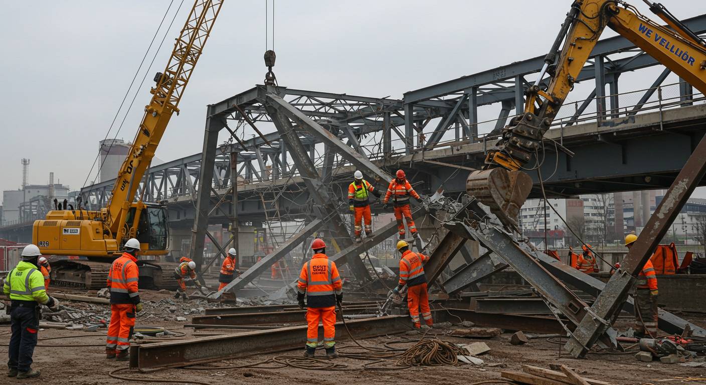 Демонтаж моста с использованием крановой техники