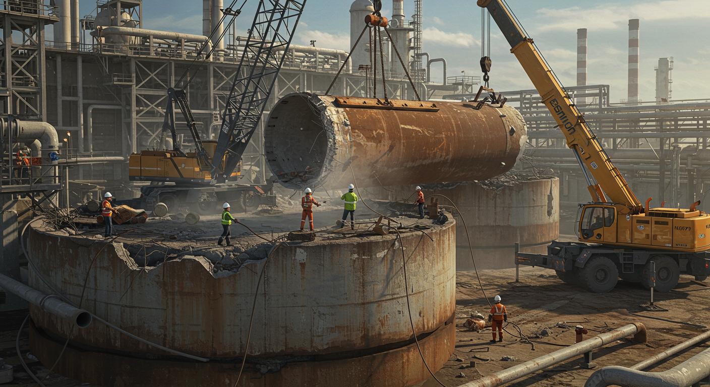 Демонтаж крупного резервуара нефтегазовой отрасли