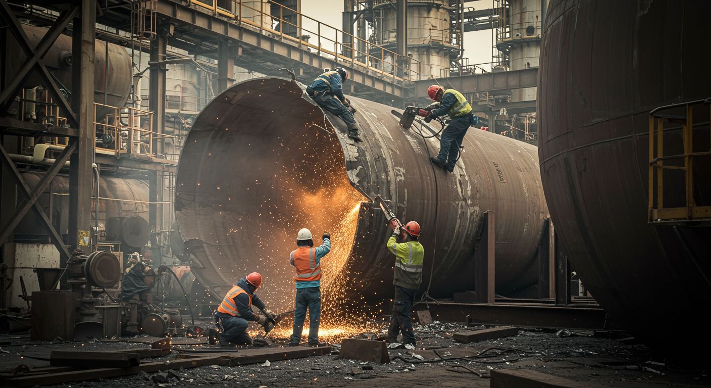 Демонтаж крупного химического резервуара