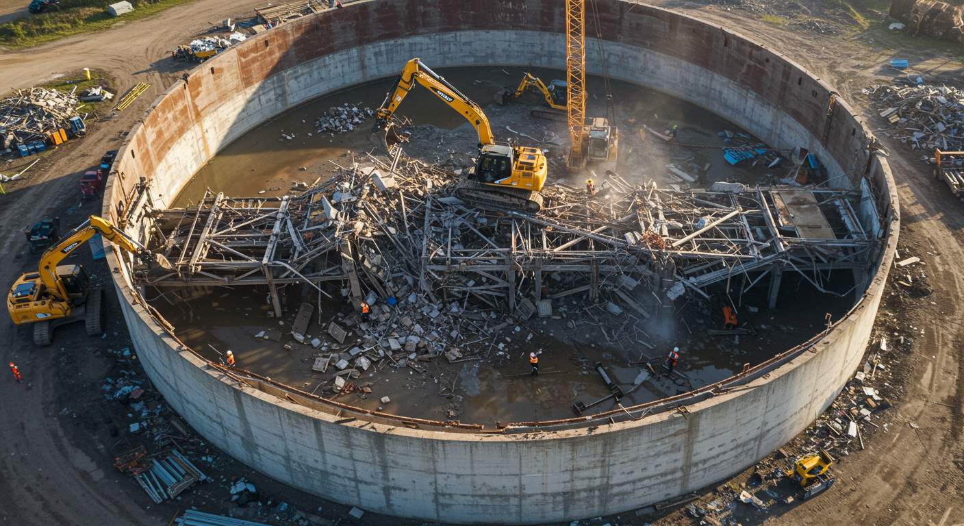 Демонтаж резервуаров для хранения кормов и воды