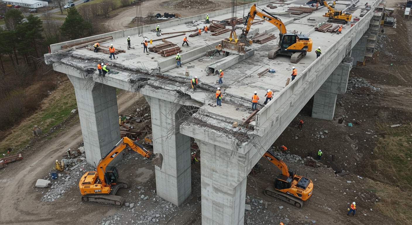 Демонтаж железобетонного мостового сооружения