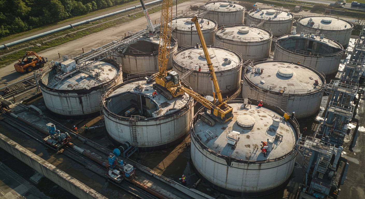Демонтаж особо крупных пластиковых резервуаров