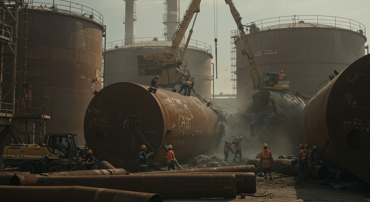 Демонтаж стальных емкостей на промышленной площадке