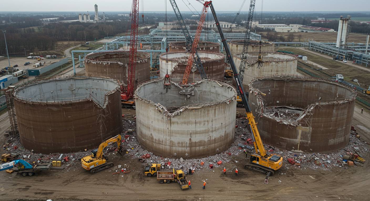 Демонтаж газового резервуара спецтехникой